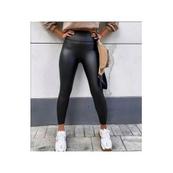 Yüksek Bel Toparlayıcı Içi Şardonlu Deri Tayt