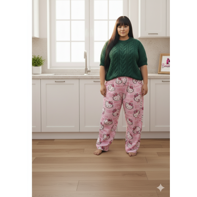 Pembe Kumaş Üzerinde Hello Kitty Desenli Pijama Altı (Milan)