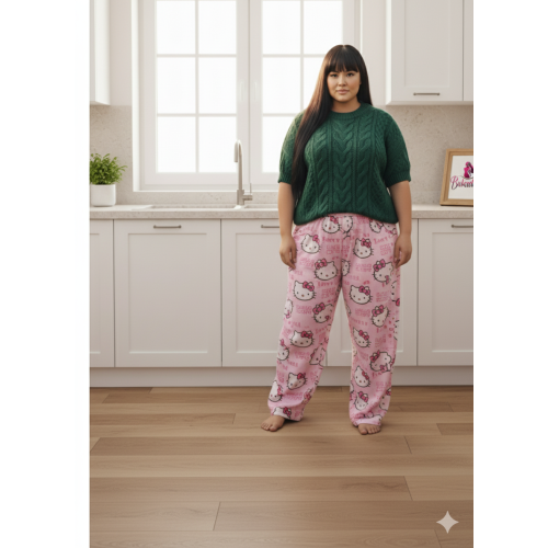 Pembe Kumaş Üzerinde Hello Kitty Desenli Pijama Altı (Milan) Pembe Kumaş Üzerinde Hello Kitty Desenli Pijama Altı (Milan)